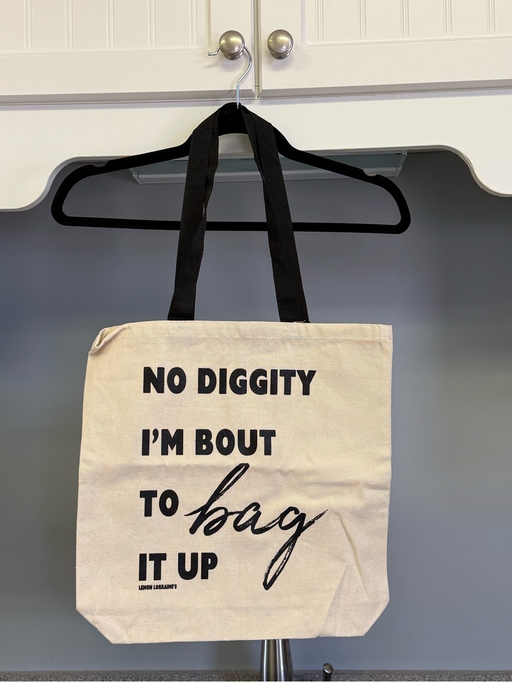 Canvas Tote Bag with 'No Diggity I'm Bout to Bag It Up'